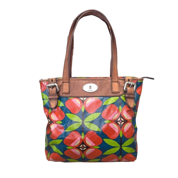 Fossil Key-Per Women's Tote Handbag Floral Coated Leather Apple Floral - Picture 1 of 16